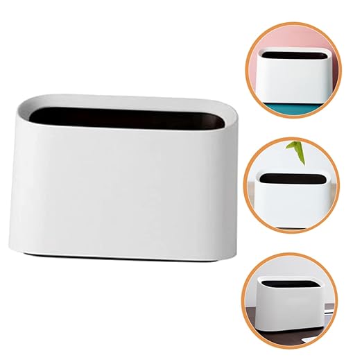 PRETYZOOM Mini Desktop Trash Can for Bedroom Office Slim Wastebasket with Detachable Liner Compact Garbage Bin for Makeup Tables Vanities Stylish White Decor