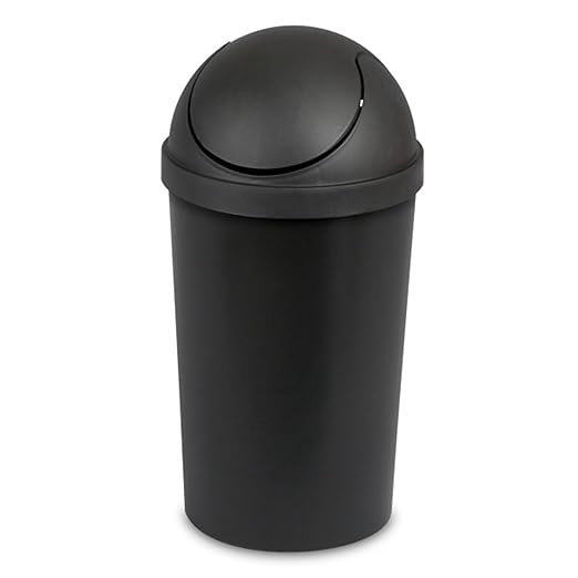 Sterilite 6 Pack SwingTop Wastebasket, Round Trash Can w/Swing Top Lid 3 Gallon, Black