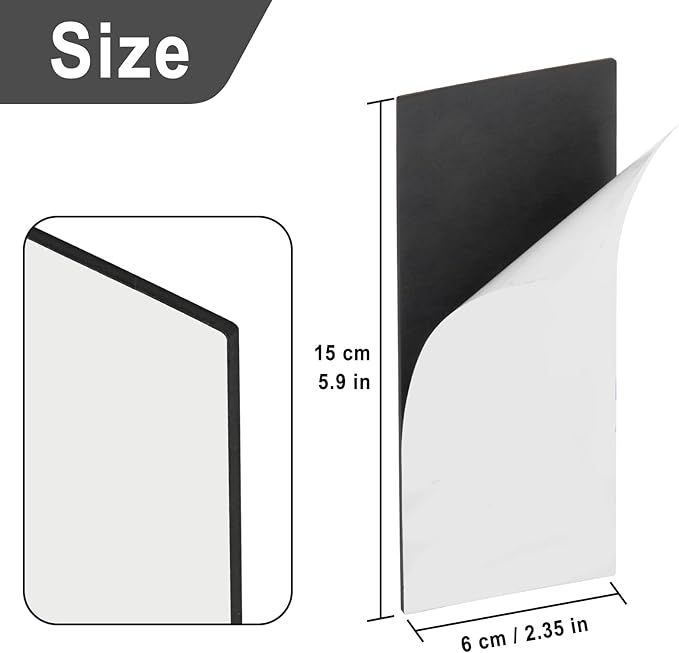 Magnetic Strips with 3M Adhesive Backing, Strong Magnetic Tape Flat Rubber Magnet Strip, Sticky Magnet Strips for Most Surfaces, Refrigerator Whiteboard Dry Erase Board (4 pcs, 150 x 60 x 2 mm)