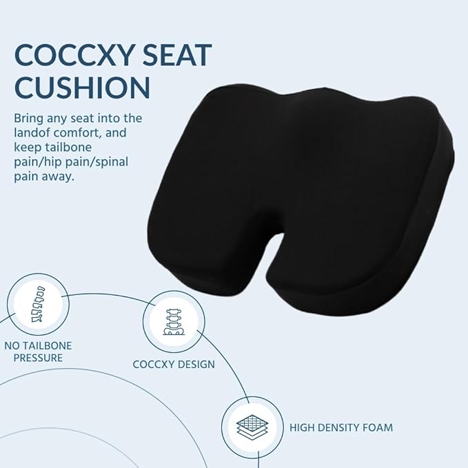 Memory Foam Seat for Cushion Chair and Armchairs, Posture Support, Breathable and Soft, Car Seat, Comfort, Lumbar Support, Back Pain Relief, Orthopedic,Tailbone Pain, Black, 17x14x4 inch