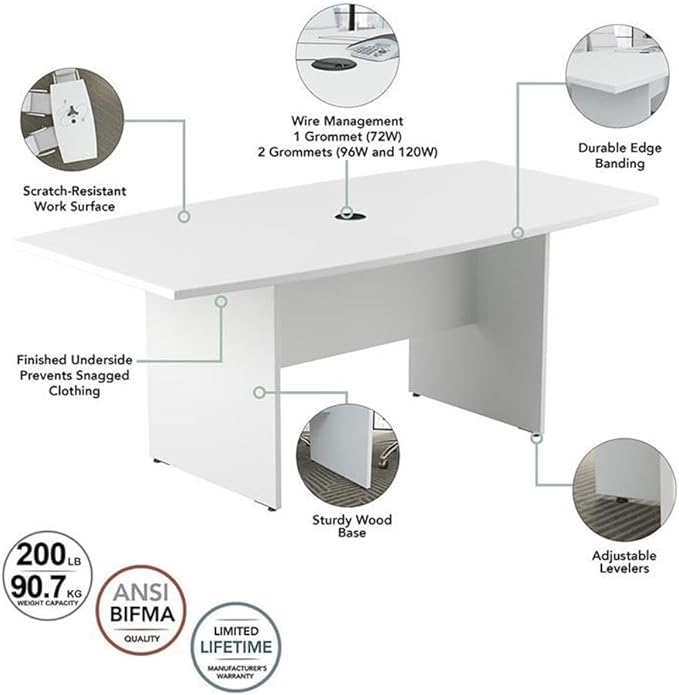 Pemberly Row Set of 7 - White Conference Table & 6 Dark Gray Executive Chairs