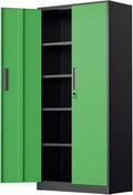 SUNCROWN 72" Metal Storage Cabinet - Heavy-Duty Metal Garage Cabinet with 4 Adjustable Shelves & 2 Doors for Tools, Office, Home, Workshop,Black & Green-Small