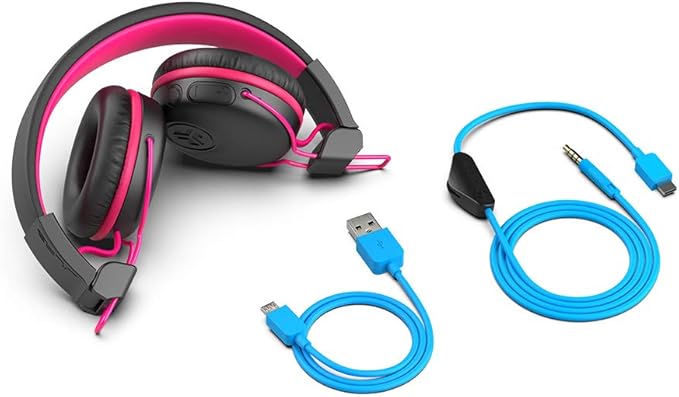 JLab JBuddies Play Gaming Wireless Kids Headset, Pink, 22+ Hour Bluetooth 5 Playtime 60ms Super-Low Latency for Mobile Gameplay, Retractable Boom Mic, AUX Cord Compatible w/Gaming Consoles
