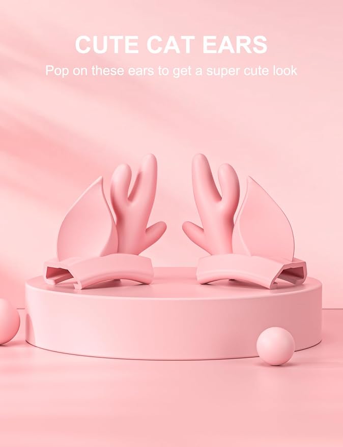 Pink Deer Antler Ears for Headphones, Silicone Cute Ears Attachment, Lovely Detachable Accessories Fit for Gaming Headset, Lightweight & Durable