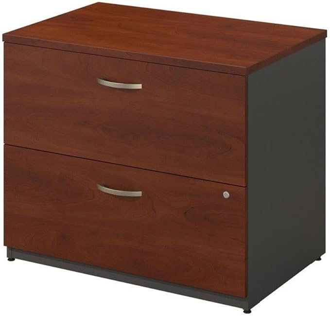 Pemberly Row Set of 2 60W Credenza Desk & Lateral File Cabinet in Hansen Cherry