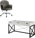 Furniture of America FOA 2-Piece 60 Inch Antique White Wood Lift Top Desk and Home Office Chair Set