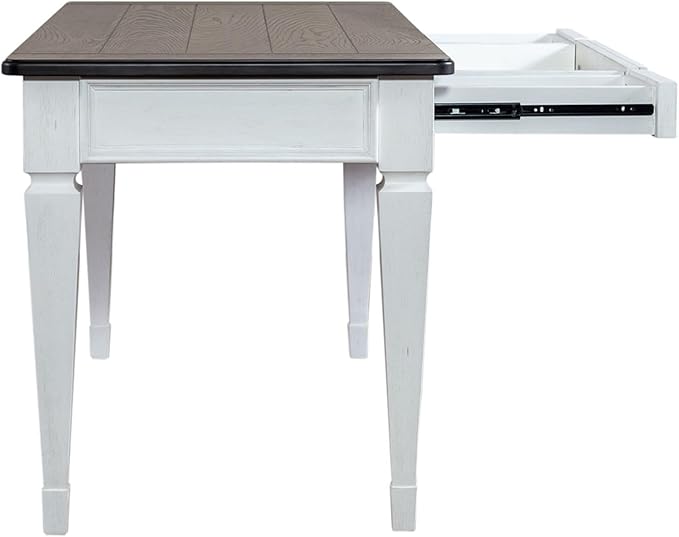 Liberty Furniture Allyson Park Writing Desk with Keyboard Tray 2 Drawers Cottage Home Office - Wirebrushed White Charcoal Tops Oak Wood