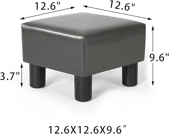 Joveco 12.6" Square Foot Rest for Under Desk PU Leather Foot Stool for Home and Office (Grey PU)