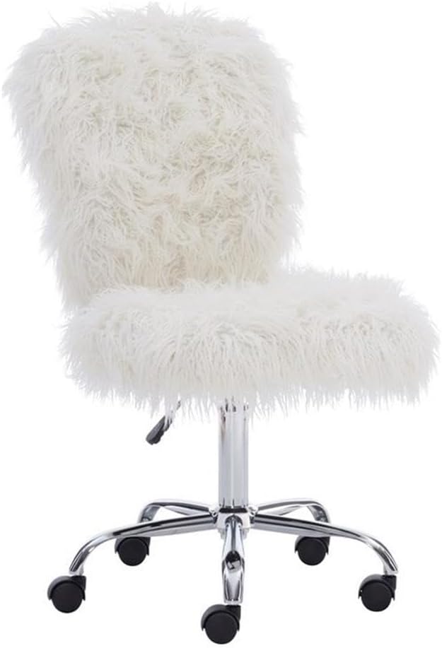 Pemberly Row Set of 2 Faux Fur Upholstered Armless Office Task Chair & Desk