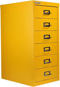 Bisley 6-Drawer Steel MultiDrawer Cabinet - Golden Sunflower Yellow, Chrome Pull Handles with Label Holders, Powder-Coated Steel, Removable Drawers, Fits Under Most Desks, Labels Included
