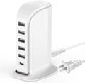 USB Charging Station for Multiple Devices, 40W Multiport Charger Tower, Type C Port Supports PD Quick Charge Compatible with iPhone, Smartphones, Tablets and Other Devices (White)