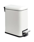 Small Bathroom Trash Can with Lid, Trash Can with Removable Liner, Soft Close lid & Step Pedal, Stainless Steel Trash Bin for Bathroom,Bedroom,Home Office (White, 1.3 Gallon)