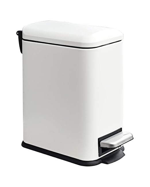 Small Bathroom Trash Can with Lid, Trash Can with Removable Liner, Soft Close lid & Step Pedal, Stainless Steel Trash Bin for Bathroom,Bedroom,Home Office (White, 1.3 Gallon)