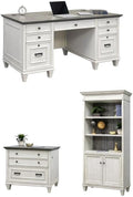 BOWERY HILL Set of 3 Double Pedestal Desk & Bookcase with Doors & File Cabinet