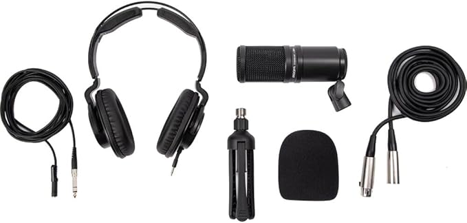 Zoom ZDM-1 Podcast Mic Pack, Podcast Dynamic Microphone, ZHP-1 Headphones, TPS-4 Tripod, Windscreen, 2-Meter XLR Cable, for Recording & Streaming Podcasts + Cleaning kit