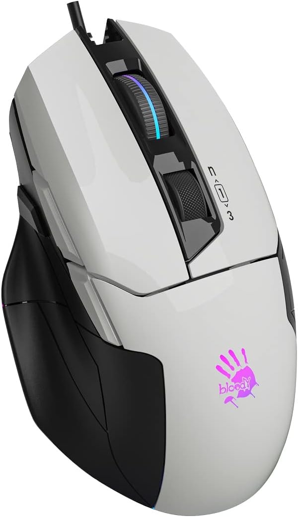 Bloody Gaming W70 Max Gaming Mouse 10,000 CPI 250 IPS RGB Gaming Mouse Panda White