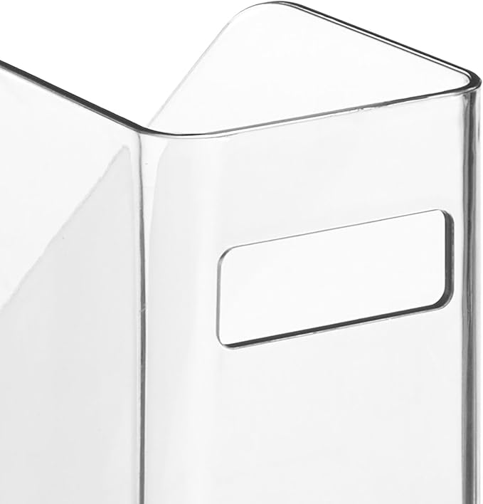 mDesign Plastic Slim Vertical File Folder Storage Organizer Bin with Handle, Hold Notebooks, Binders, Envelopes, Magazines for Home Office, Work Desktops, Ligne Collection, 4 Pack, Clear