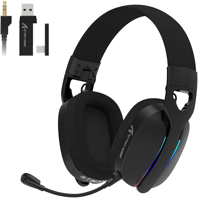 ATTACK SHARK L90 Ultra-Light Wireless Headset,RGB,Foldable,Triple- Mode-2.4Ghz/Bluetooth/Wired Gaming Headphone with mic,40mm Driver,7.1 Surround Sound,for Xbox/PS4/PS5/PC Customize via Software-Black