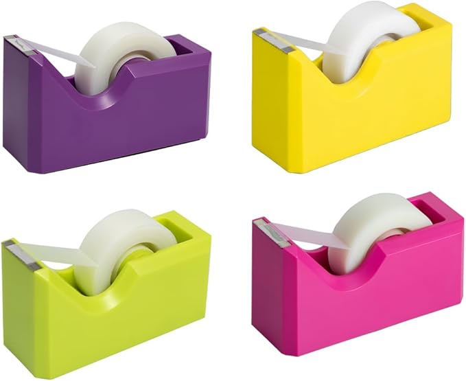 JAM PAPER Colorful Desk Tape Dispensers - Assorted Spring Colors - 4/Pack