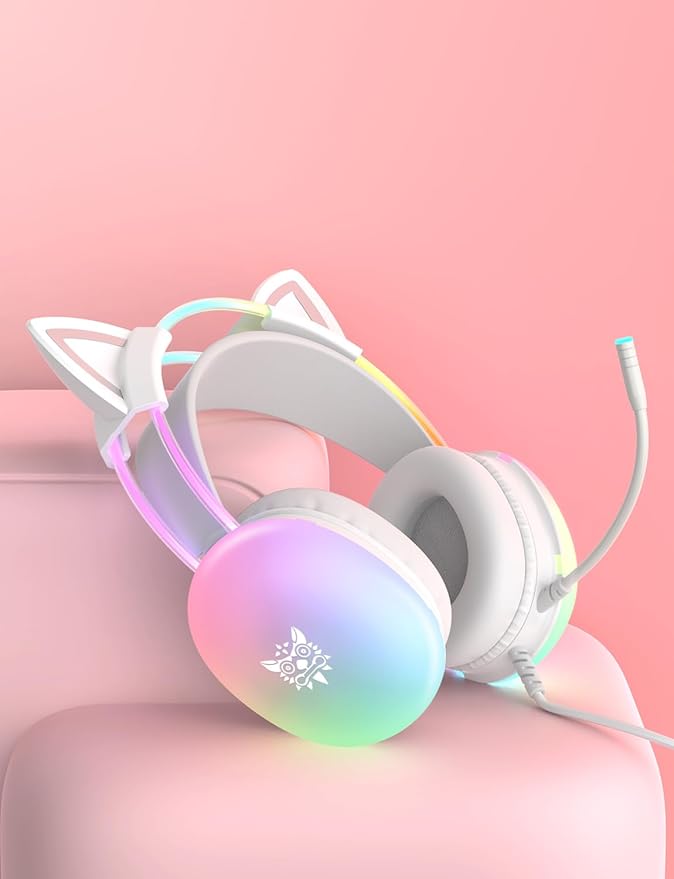 White Cat Ears for Headphone, Silicone Cute Kitty Ears Attachment, Lovely Detachable Accessories Fit for Gaming Headset, Lightweight & Durable