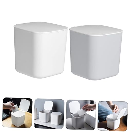 Slim Trash Cans Lids 2pcs Desktop Trash Can Set Small Bin for Kitchen Bathroom