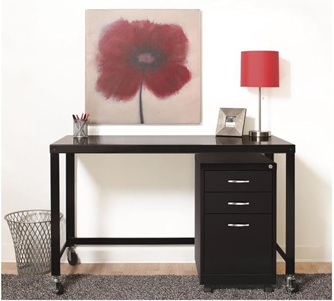 Home Square 3-Piece Set with Mobile Desk & File Cabinet & 5-Shelf Bookcase Black