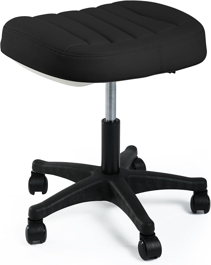 Height Adjustable Foot Stool,Large Seat Under Desk Footrest,Swivel Rolling Chair W Sturdy Wheels,Ottoman Stool Simple Meeting Chair for Home Office,Black