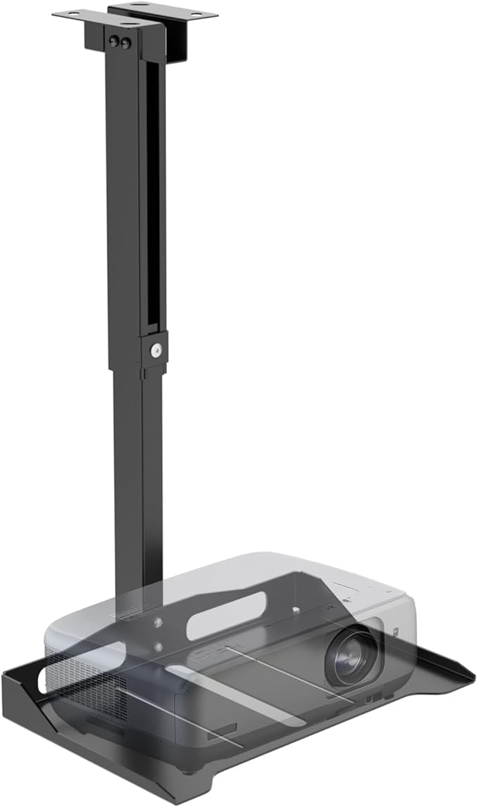 WALI Projector Ceiling Mount Tray, Height Adjustable Wall Mount Holder for Projectors, Hidden Cable Management, Fits Projectors up to 22lbs, 13.7" x 8.6" Platform, Black (PM-005-B)