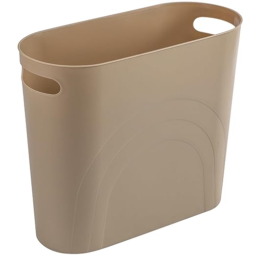 rejomiik Small Trash Can, 3.5 Gallon Slim Garbage Can Plastic Waste Basket with Handles Container Bin for Narrow Spaces Bathroom, Bedroom, Kitchen, Office at Home, Khaki