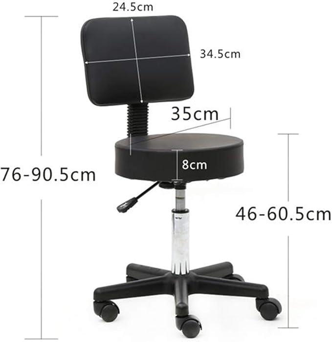 Hydraulic Salon Rolling Stool, 18.11"-23.82" Adjustable Height, PU Leather Swivel Stool, Round Spa Chair with Backrest Casters Wheels Black for Salon Tattoo Facial Massage Spa Office Drafting