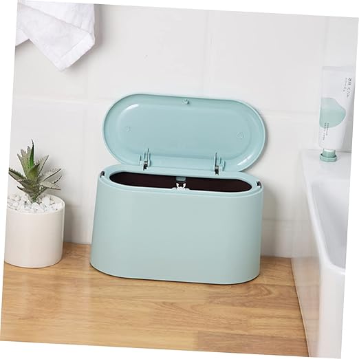 CHILDWEET Slim Trash Can Lid Desktop Mini Ash-bin Plastic Household Waste Holder Office Countertop Easy Use