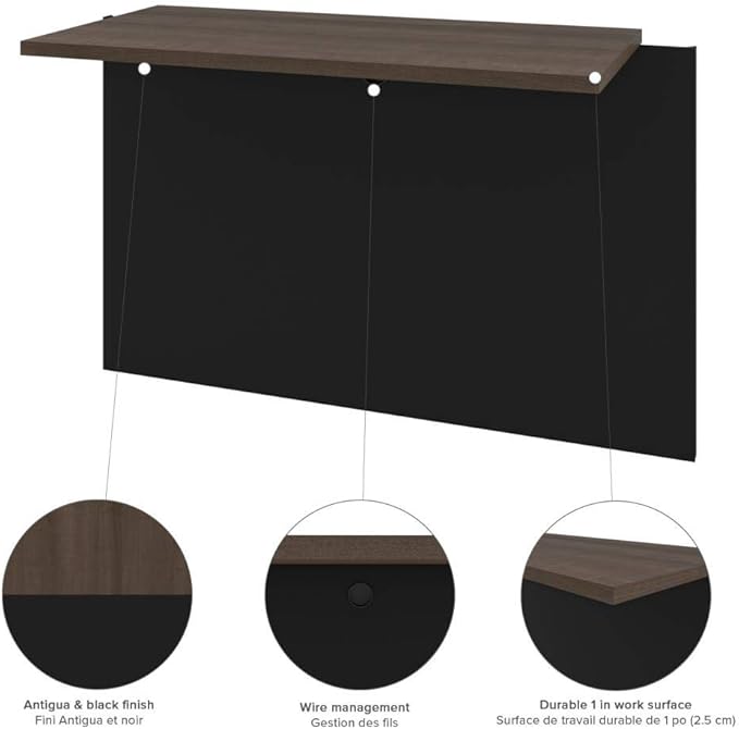Bestar Connexion 72W U-Shaped Executive Desk with Lateral File Cabinet and Hutch in Antigua & Black