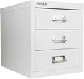 Bisley 3-Drawer Steel MultiDrawer Cabinet - Traffic White, Chrome Pull Handles with Label Holders, Powder-Coated Steel, Removable Drawers, Desktop Storage, Labels Included