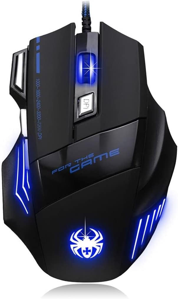 AFUNTA Zelotes Ergonomic 7200 DPI LED Optical Wired Gaming Mouse Mice 7 Buttons Compatible Mac Pro Gamer PC Laptop Desktop Notebook-Black Black(T80)
