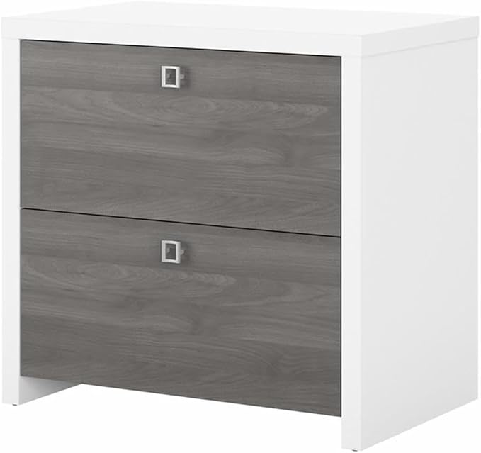 Pemberly Row Set of 2 60W Credenza Desk & Lateral File Cabinet in White & Gray