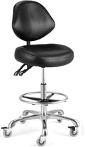 Rolling Drafting Chair with Back Support - Tall Office Chair for Standing Desk Adjustable Foot Ring Swivel Rolling Stools for Workshop Art Studio Salon Shop Counter Home Office (Black)