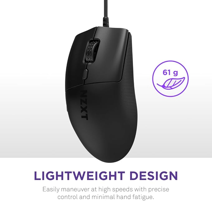 NZXT Lift 2 Ergo, Lightweight Ergonomic Wired Gaming Mouse, Lightweight 61 g Design, 8K Polling Rate, Optical Switches, 26K DPI Optical Sensor, 100% PTFE Feet, Black