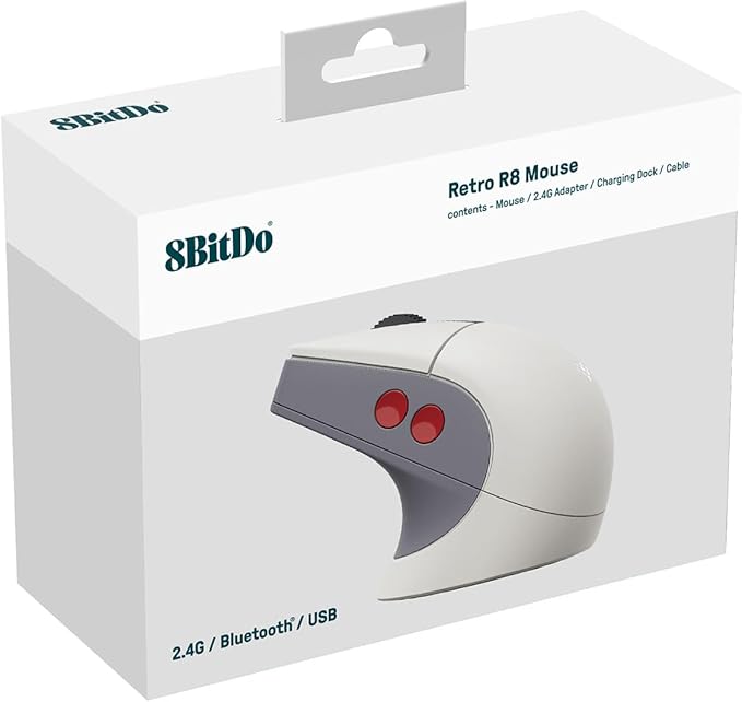 8Bitdo Retro R8 Mouse with Charging Dock, PAW 3395 Optical Sensor DPI 26K, 4K Polling Rate, Programmable Buttons, Kailh Sword GM X Micro Switches, Ambidextrous - N Edition