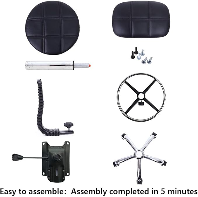 KKTONER Swivel Round Rolling Stool PU Leather with Adjustable Foot Rest Height Adjustable Task Work Drafting Chair with Back (Black)