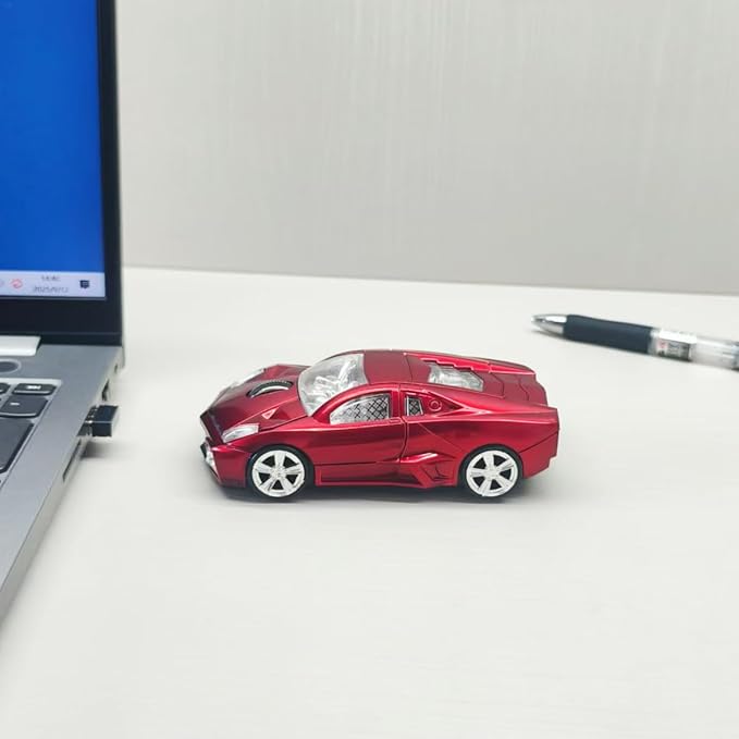 Wireless Sports Car Shaped Mouse Computer Mice Optical 2.4GHz with Headlight 1600DPI for PC Laptop MAC (Red)