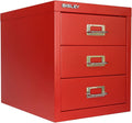 Bisley 3-Drawer Steel MultiDrawer Cabinet - Cardinal Red, Chrome Pull Handles with Label Holders, Powder-Coated Steel, Removable Drawers, Desktop Storage, Labels Included
