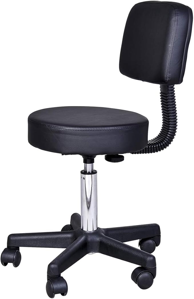 Hydraulic Salon Rolling Stool, 18.11"-23.82" Adjustable Height, PU Leather Swivel Stool, Round Spa Chair with Backrest Casters Wheels Black for Salon Tattoo Facial Massage Spa Office Drafting