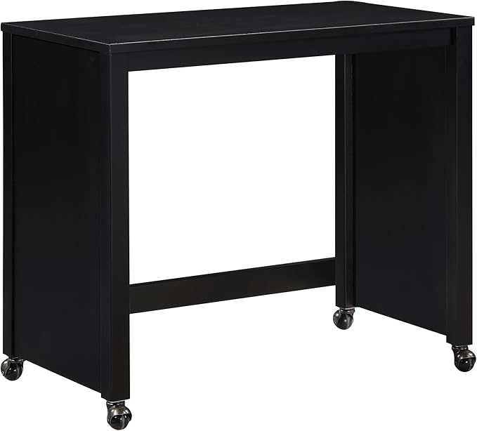 Lexicon Space-Saving Home Office Wood Desk Set, Modern Makeup Vanity Desk with Padded Vanity Stool, USB Charging Port, Nesting Table, Rolling Small Computer Table for Writing/Study/Bedroom, Black