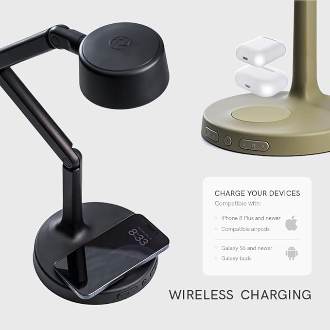 LUME CUBE Edge Light Go - Rechargeable Cordless Table Lamp - Perfect Lighting Wherever You Need it - Battery Powered LED Desk Light with Red Light Mode & Wireless Charger (Slate)