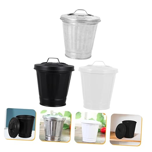 3pcs Desk Flowerpot Waste Bin Mini Trash Can Lid Desktop Slim Trash Can Lid