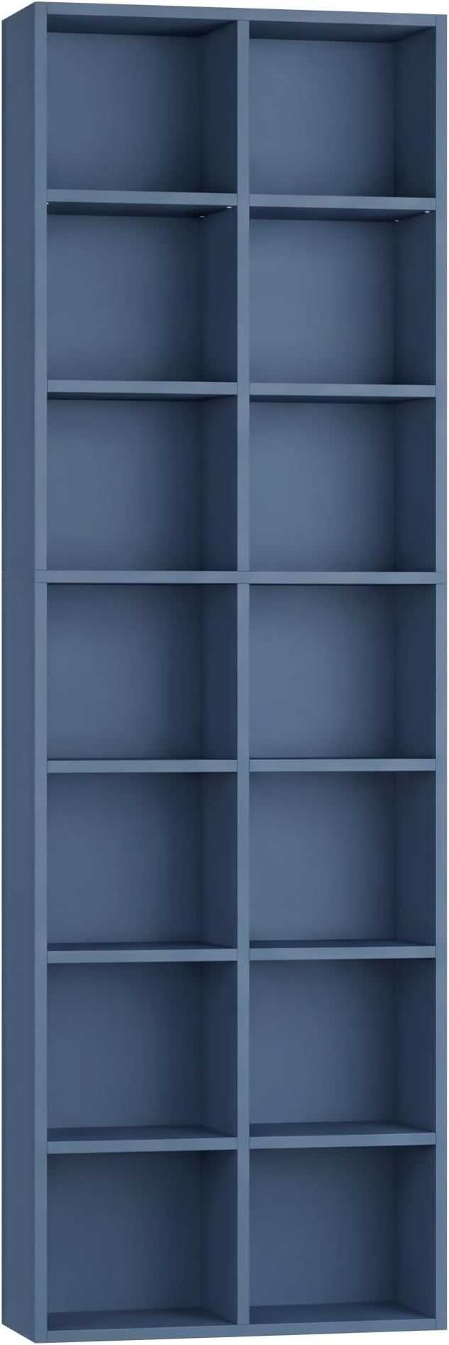 FOTOSOK 71'' Tall Bookshelf with 14 Cubes, 7 Tier Double Wide Bookshelf with 6 Adjustable Shelves, 19.6" Narrow Bookcase DVD/CD Media Storage Shelf, Space Saving Display Shelf Cabinet, Blue