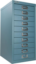 Bisley 10-Drawer Steel MultiDrawer Cabinet - Doulton Blue, Chrome Pull Handles with Label Holders, Powder-Coated Steel, Removable Drawers, Fits Under Most Desks, Labels Included