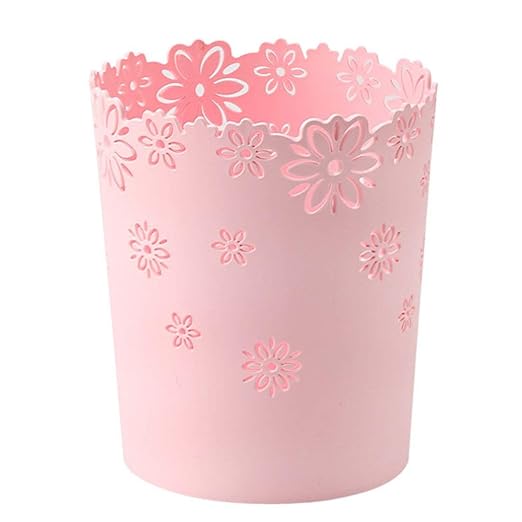 Wastebasket, Hollow Flower Shape Plastic Lidless Wastepaper Baskets Trash Can (Pink, Medium)