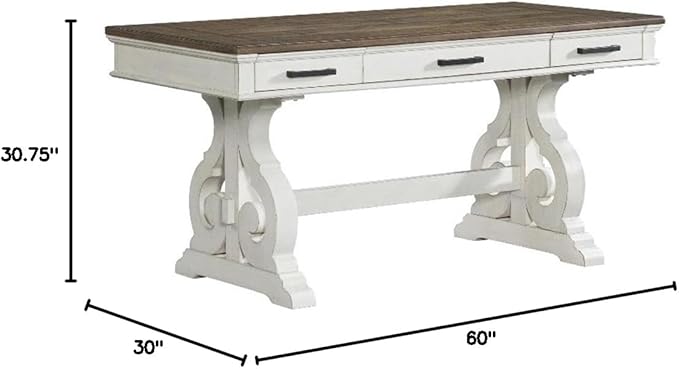 Pemberly Row Home Office Set with Lateral File Cabinet and Writing Desk in White and Oak