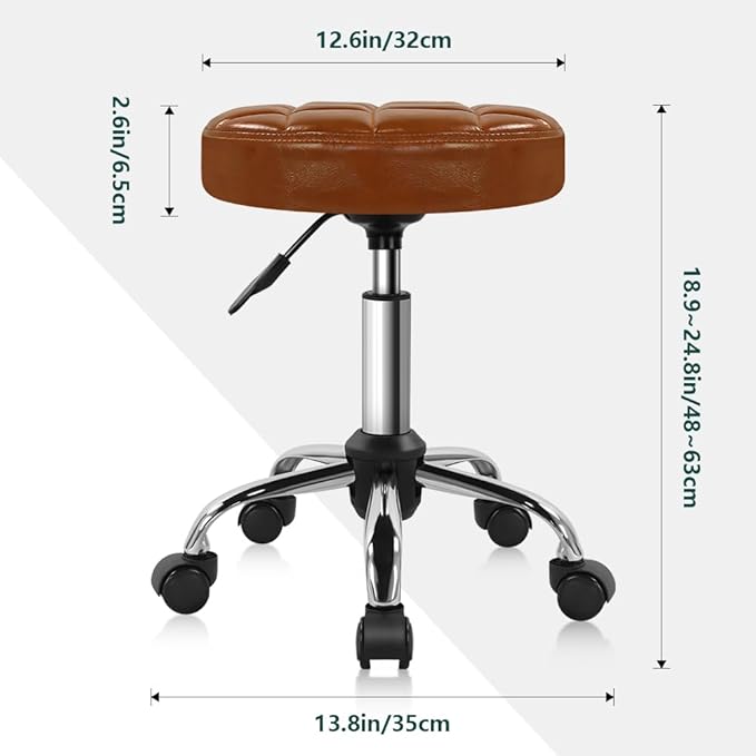 BFTOU Classic Swivel Stool with Wheel for Salon Work Home SPA Shop Height-Adjustable and Cost-Effective Rolling Stool Chair Small (Brown)